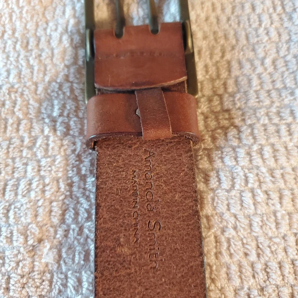 Amanda Smith Brown Leather Double‎ Prong Grommet Belt Womens Small RN13711